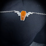 Night Creature Orange Chalcedony Coffin Gemstone Pendant - UNIQUE
