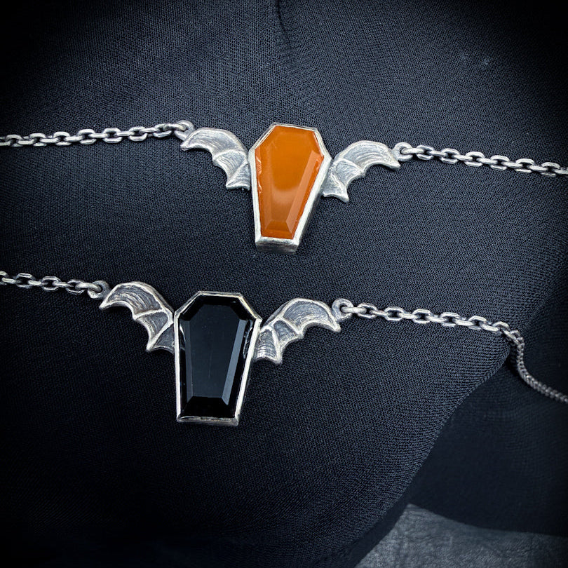 Night Creature Orange Chalcedony Coffin Gemstone Pendant - UNIQUE