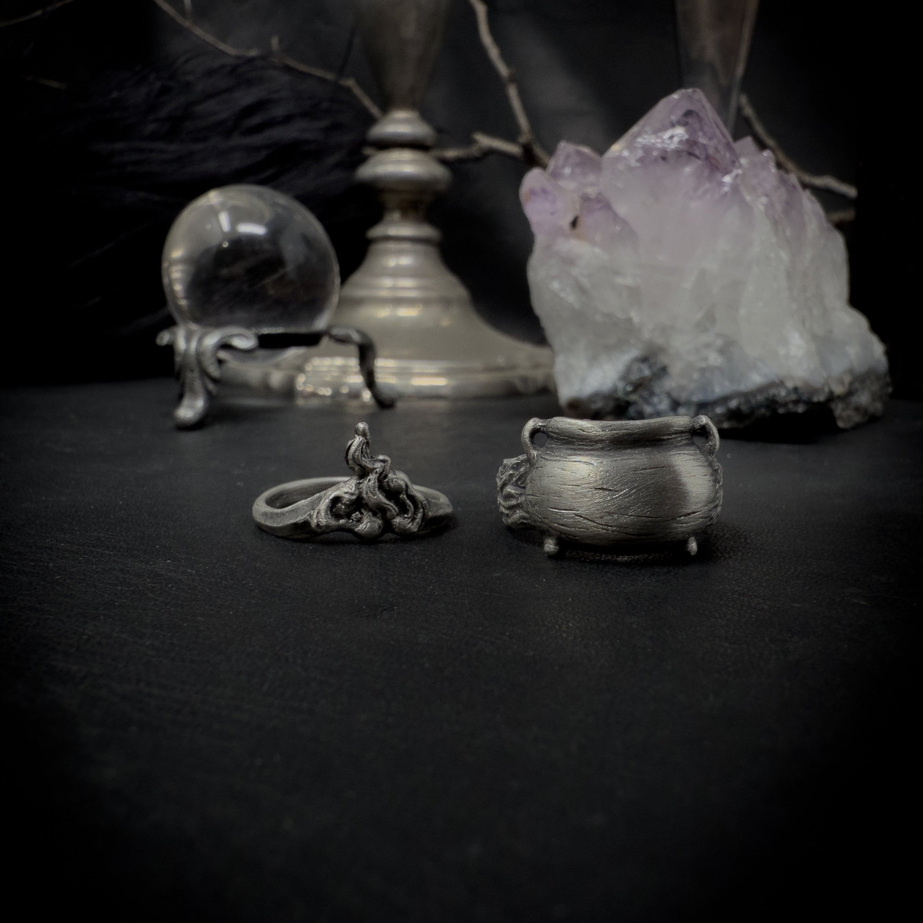 Cauldron & Smoke Set - Witchy Silver Ring