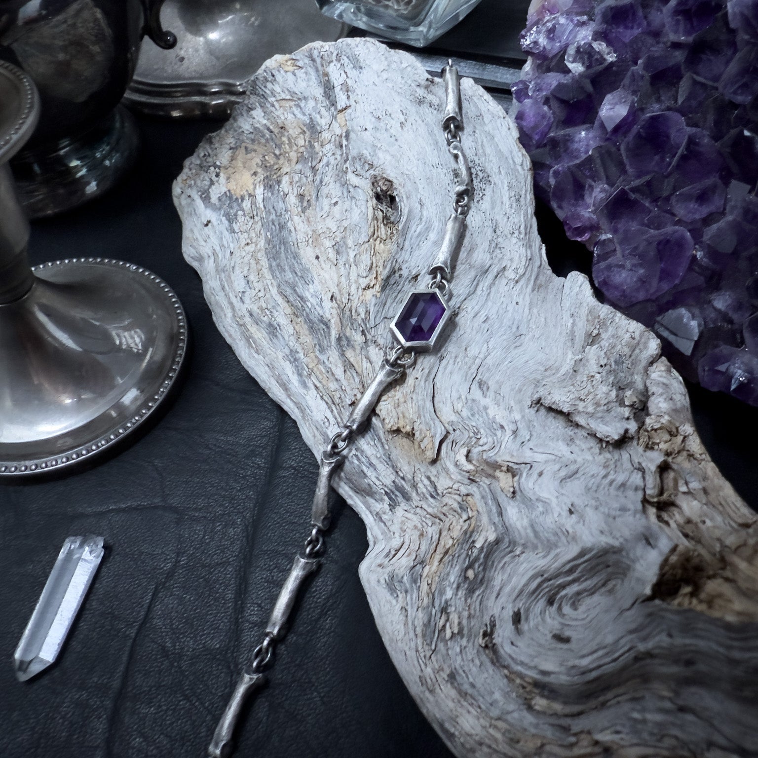 Cat-acombs Hexe Bracelet -Choker Amethyst - Bones silver - LIMITED