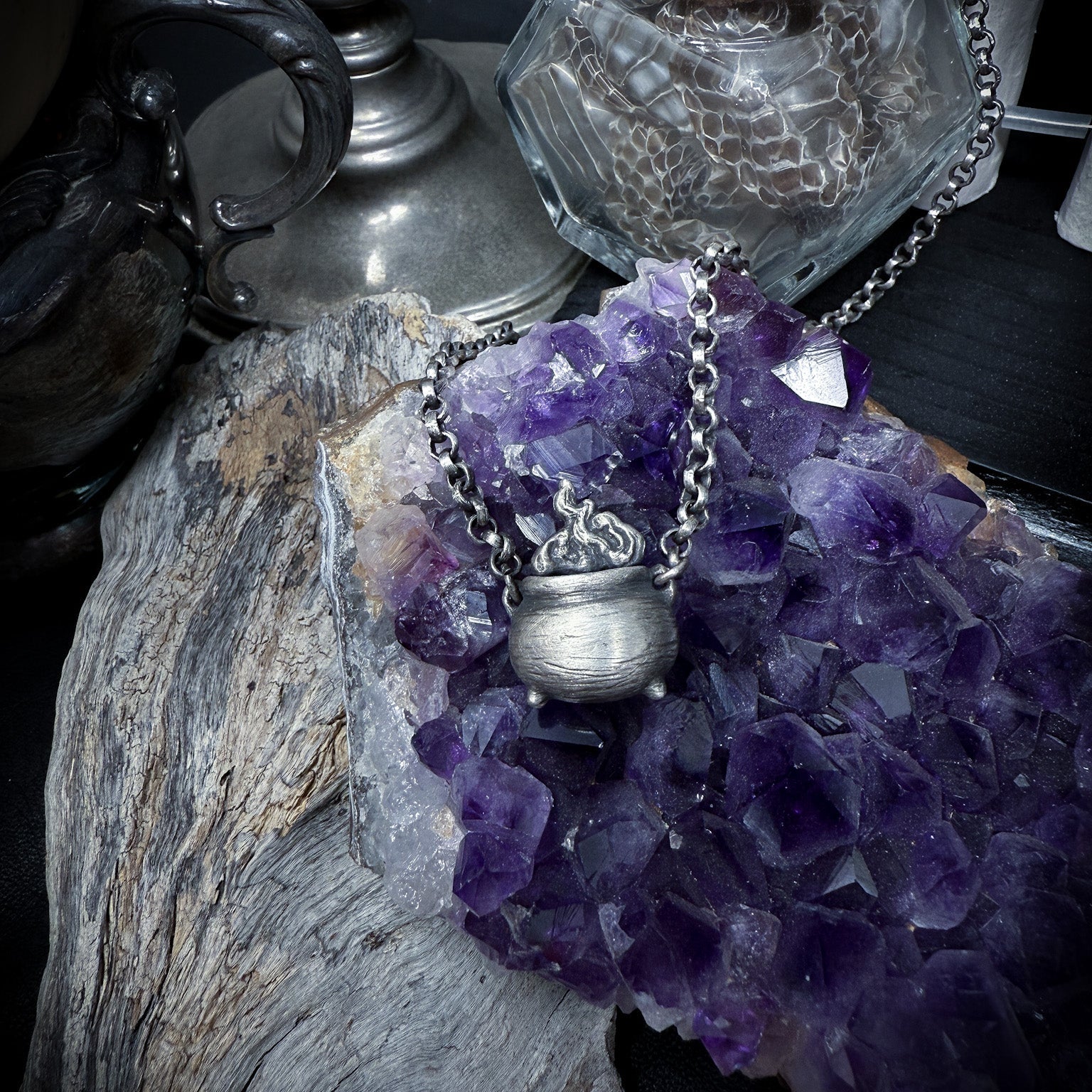 Cauldron & Smoke Necklace Witchy Pendant