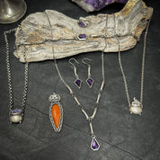 Cat-acombs Drop Necklace Amethyst - Bones silver pendant - LIMITED