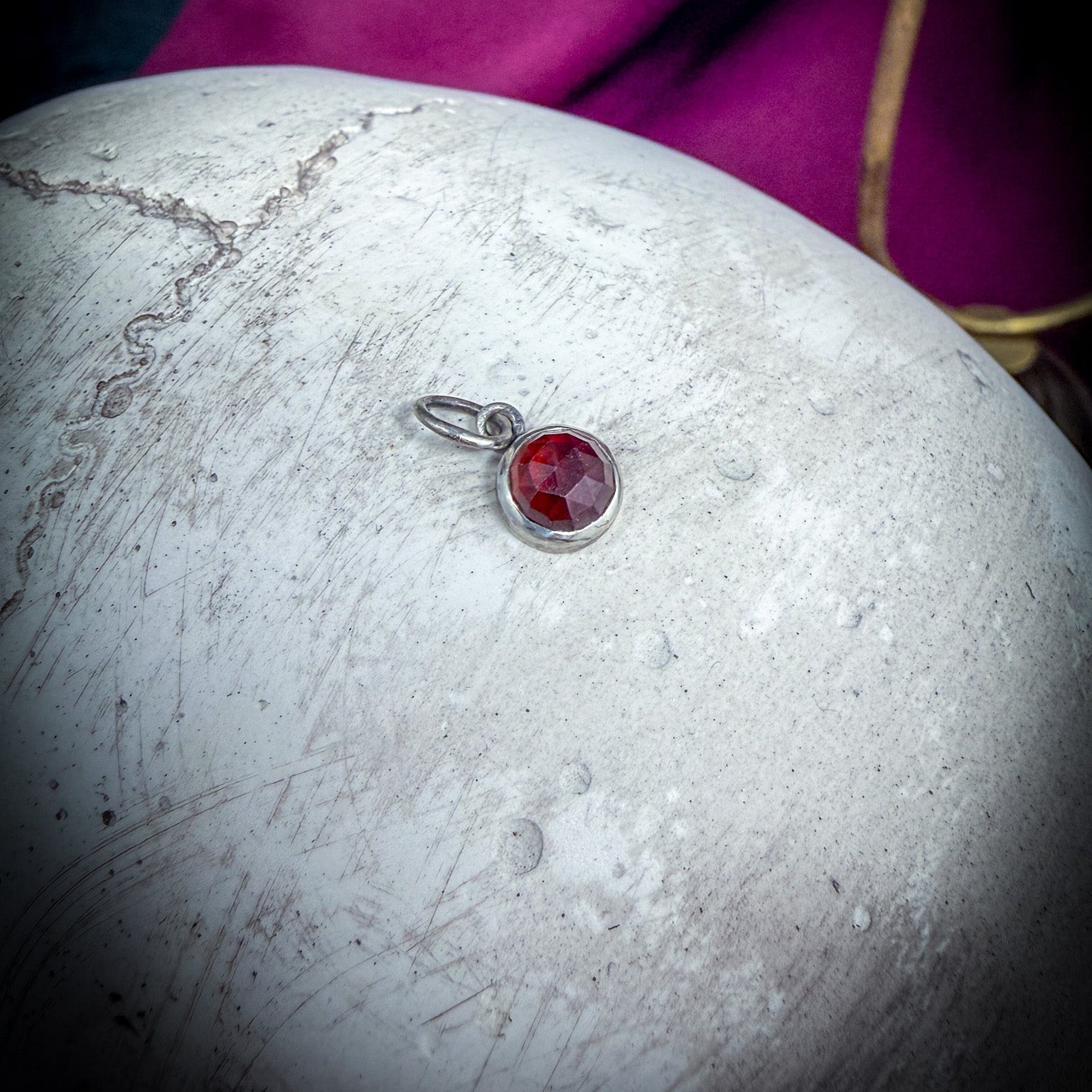 Garnet Charm | Round Rose Cut Red Garnet