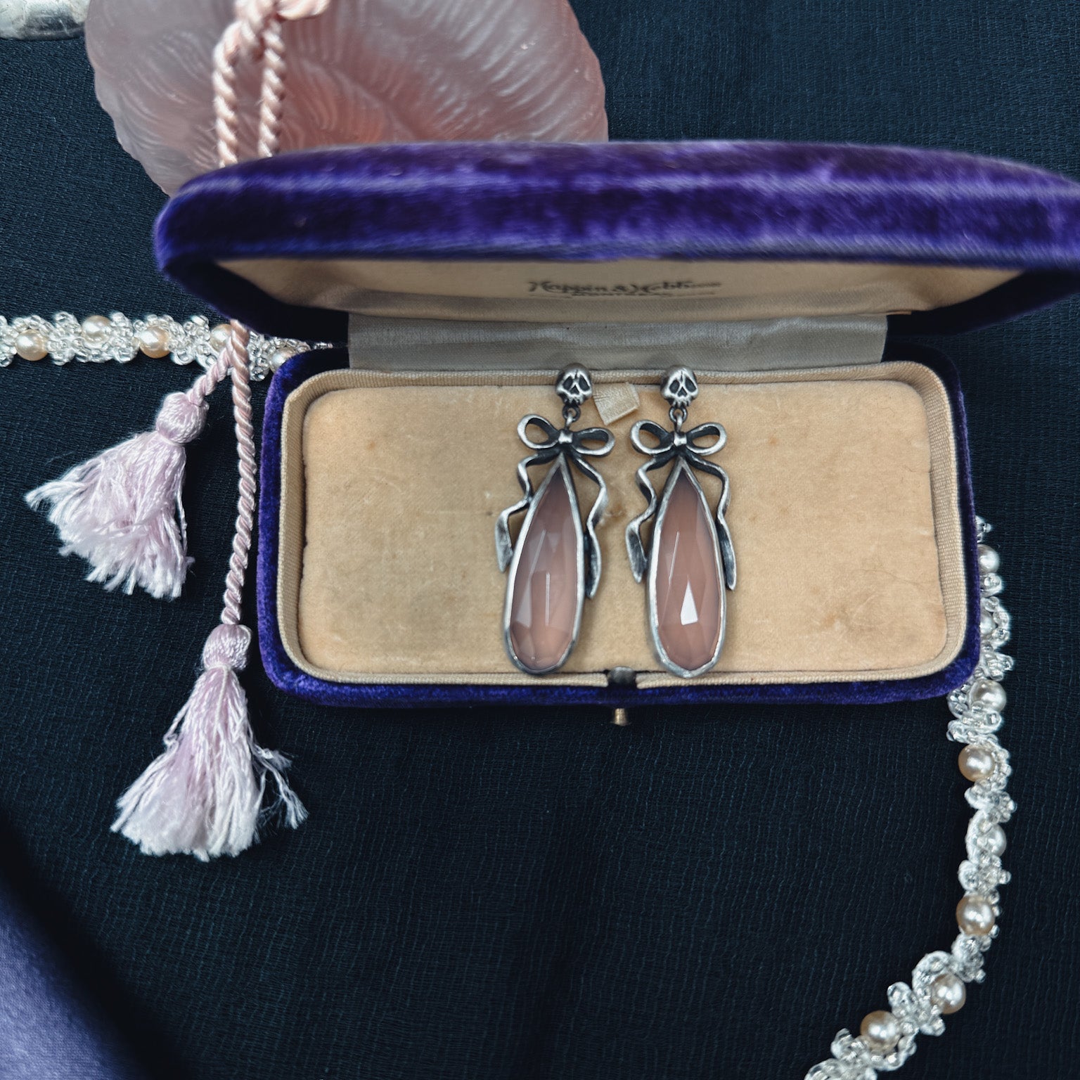 Big Pink Chalcedony Death by Ribbons Earrings - Uneven X Olivia Faust