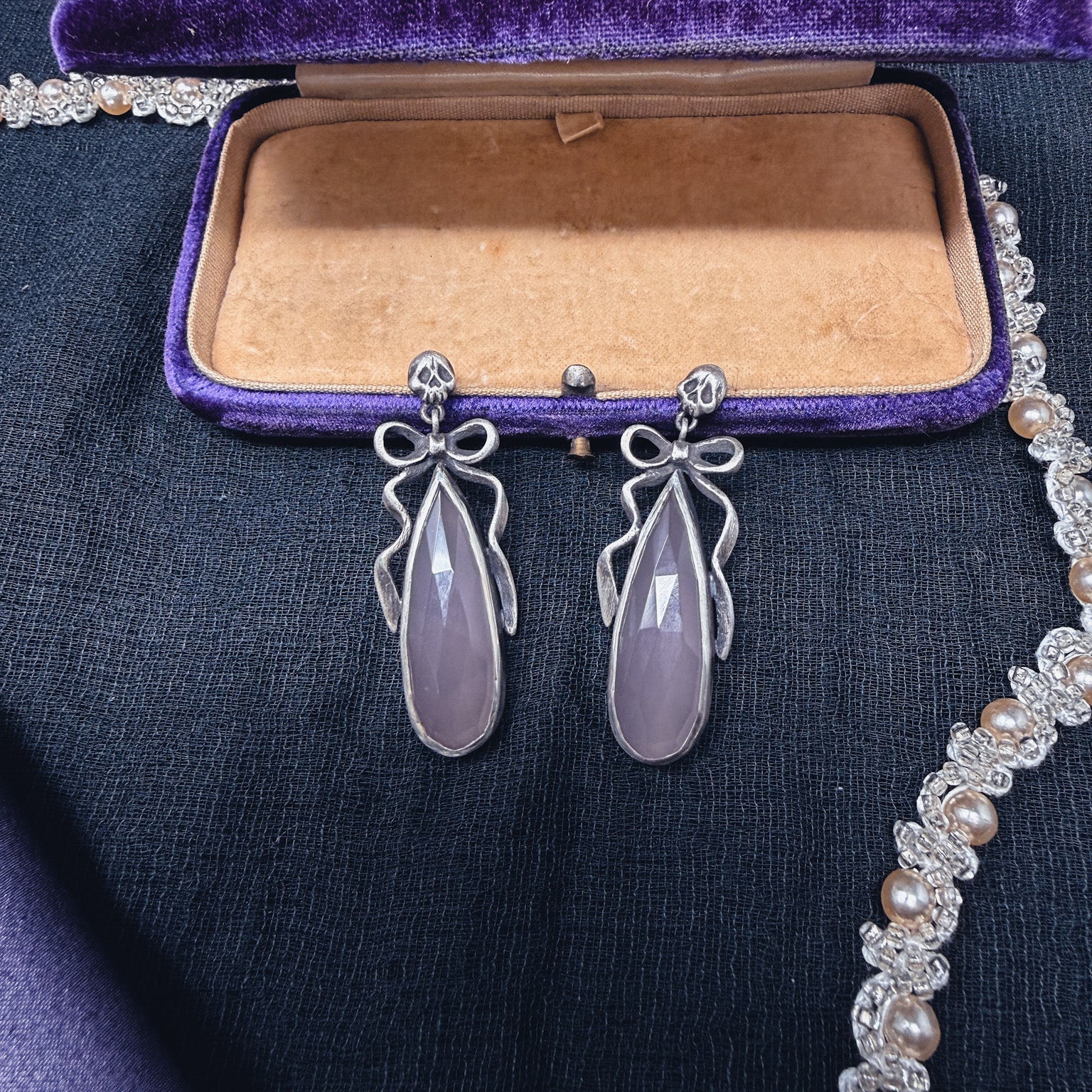 Big Pink Chalcedony Death by Ribbons Earrings - Uneven X Olivia Faust