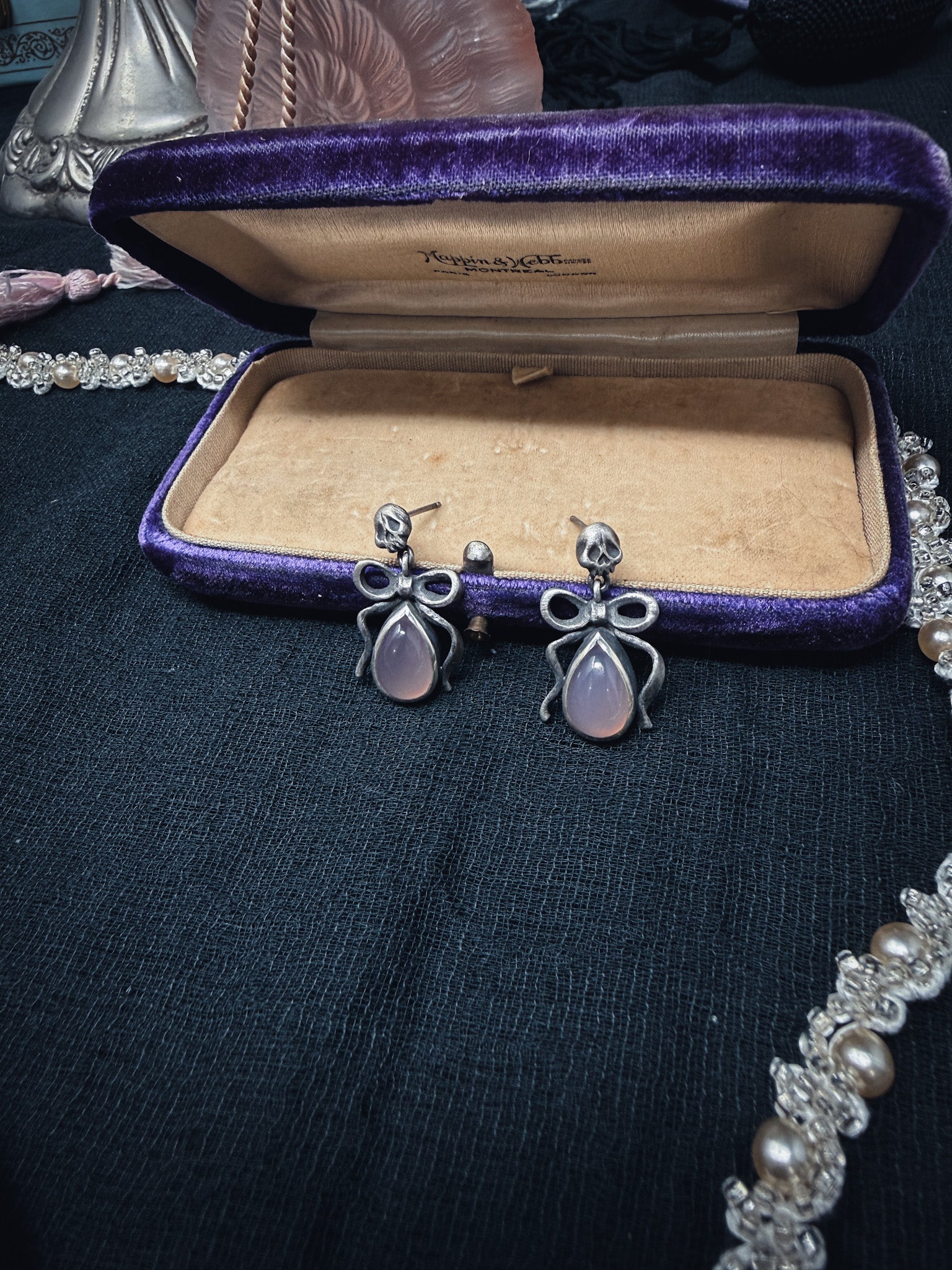 Small Pink Chalcedony Death by Ribbons Earrings - Uneven X Olivia Faust