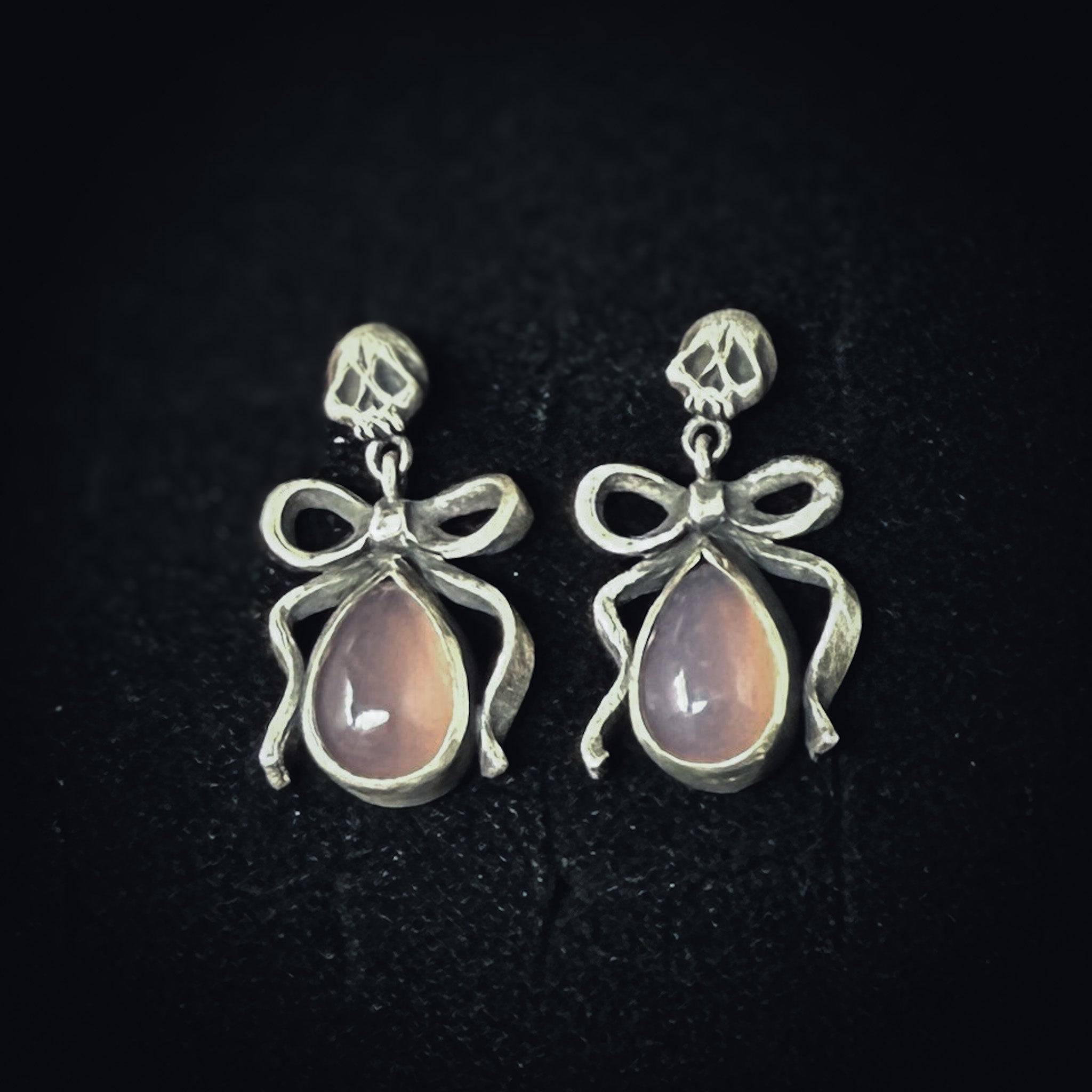 Small Pink Chalcedony Death by Ribbons Earrings - Uneven X Olivia Faust