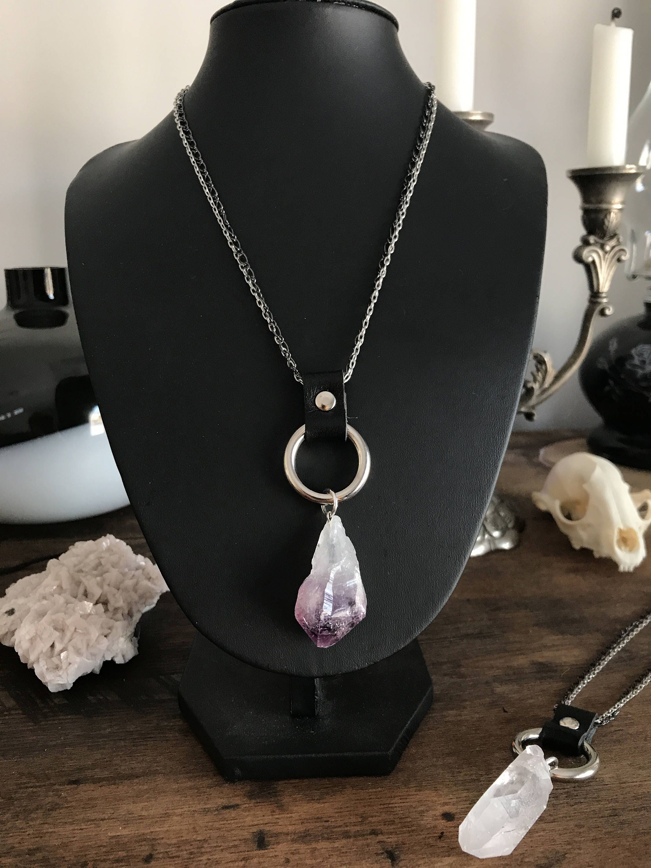 Witchy Mermaid Crystal Leather Necklace - Ready to Ship