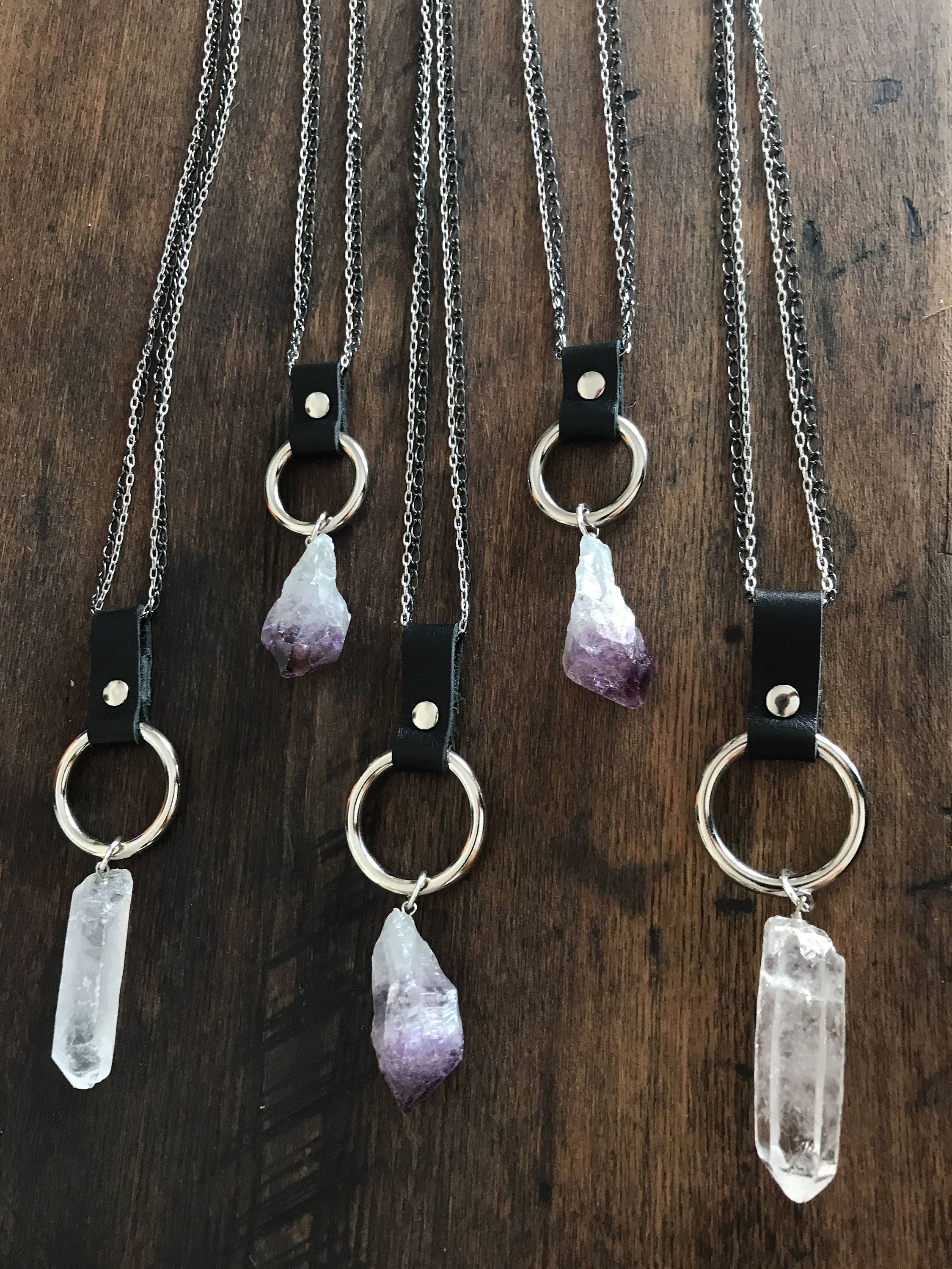 Witchy Mermaid Crystal Leather Necklace - Ready to Ship