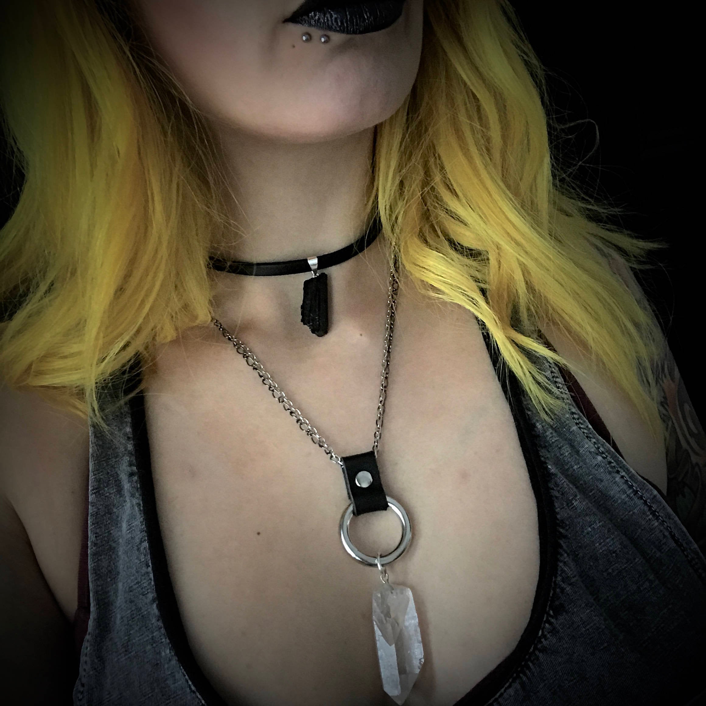 Witchy Mermaid Crystal Leather Necklace - Ready to Ship