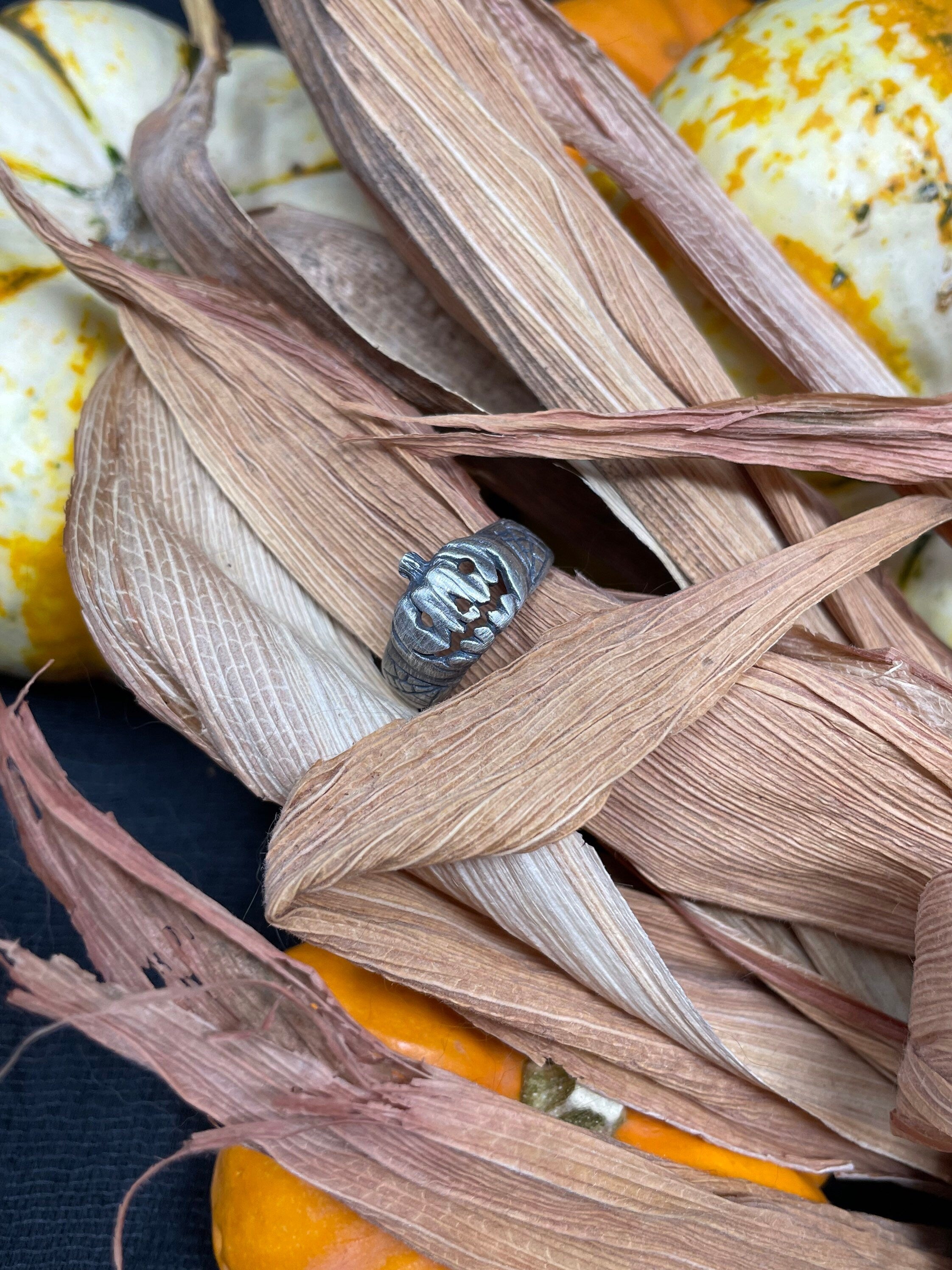 Classic Jack-O Pumpkin Ring - Ready to Ship – Handcrafted Sterling Silver Halloween Jewelry