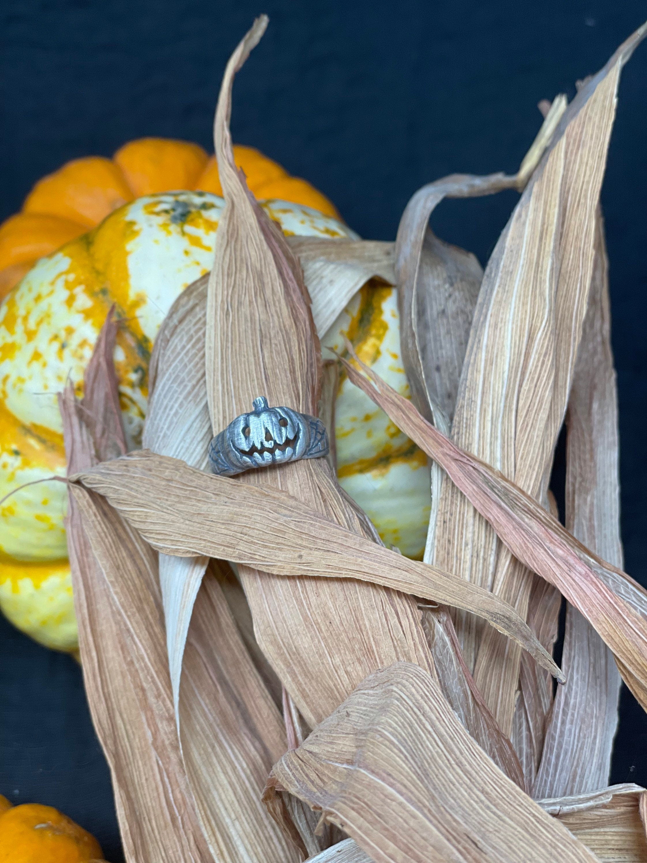 Classic Jack-O Pumpkin Ring - Ready to Ship – Handcrafted Sterling Silver Halloween Jewelry